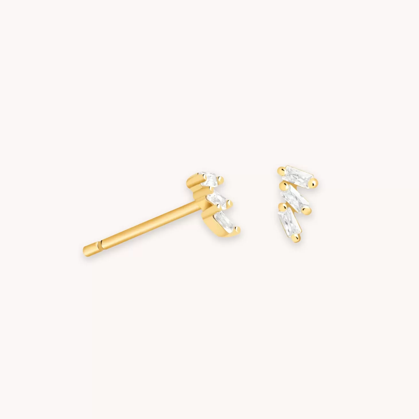 Astrid & Miyu Baguette Crystal Stud Earrings In Gold 18K Gold Plated Sterling Silver New