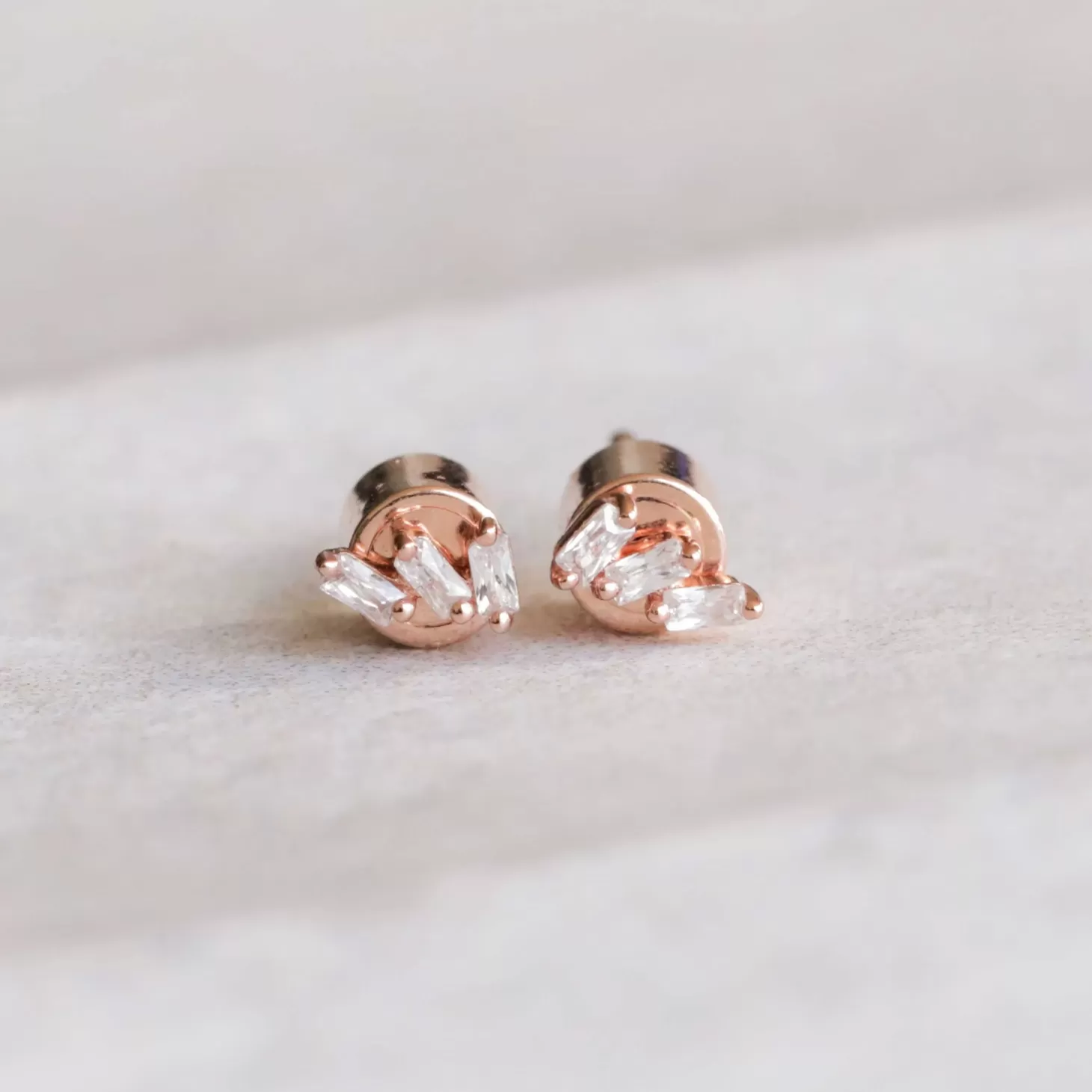 Astrid & Miyu Baguette Crystal Stud Earrings In Rose Gold 18K Rose Gold Plated Sterling Silver Cheap