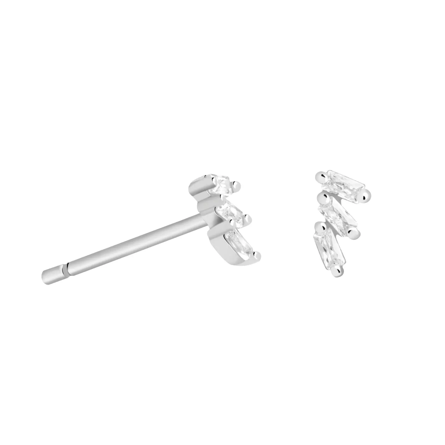 Astrid & Miyu Baguette Crystal Stud Earrings In Silver Rhodium Plated Sterling Silver Discount