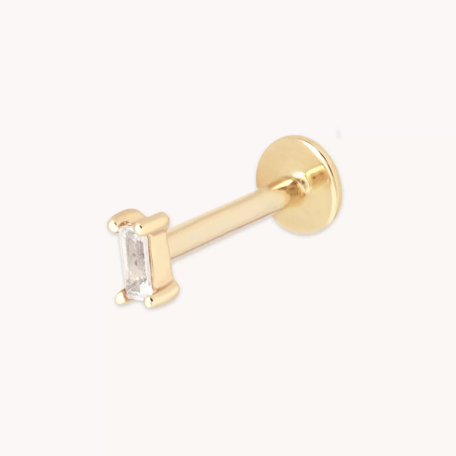 Astrid & Miyu Baguette Piercing Stud In Solid Gold 14K Gold Fashion