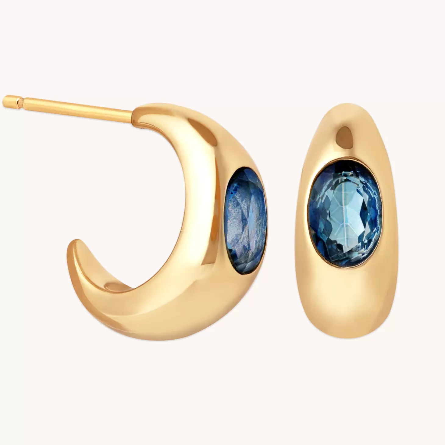 Astrid & Miyu Blue Topaz Dome Hoops In Gold 18K Gold Plated Recycled Sterling Silver New