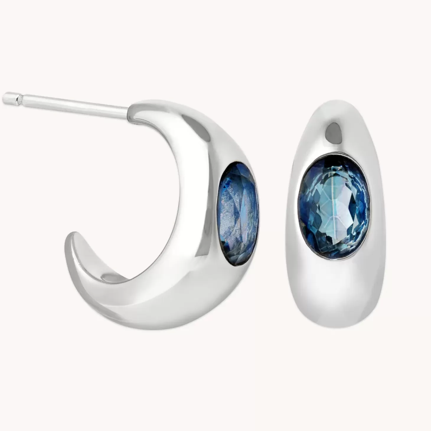 Astrid & Miyu Blue Topaz Dome Hoops In Silver Rhodium Plated Recycled Sterling Silver Shop