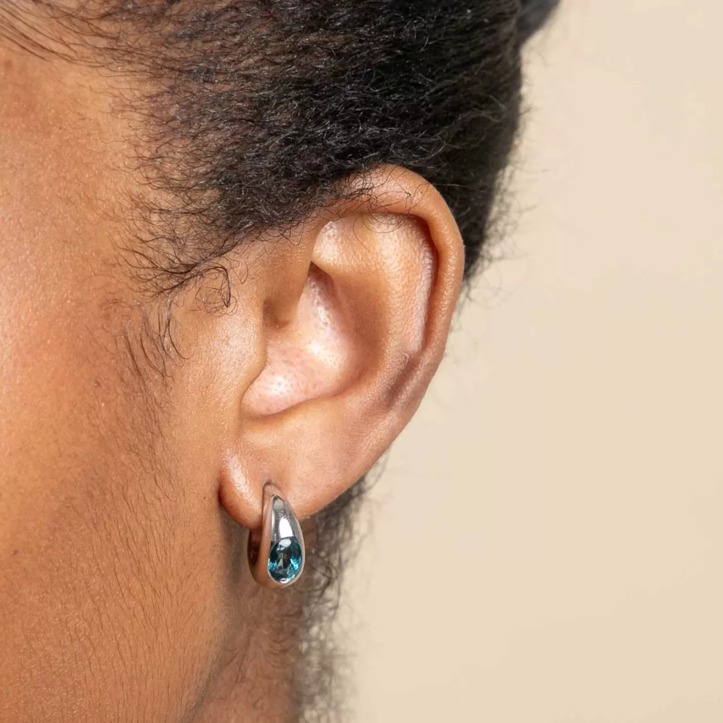 Astrid & Miyu Blue Topaz Dome Hoops In Silver Rhodium Plated Recycled Sterling Silver Shop