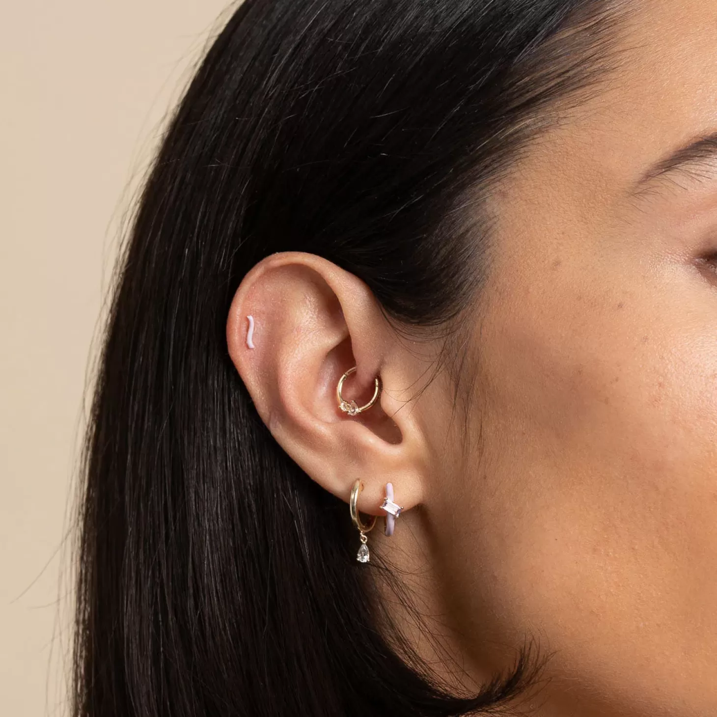 Astrid & Miyu Cluster Topaz Daith Hoop In Solid Gold 14K Gold New