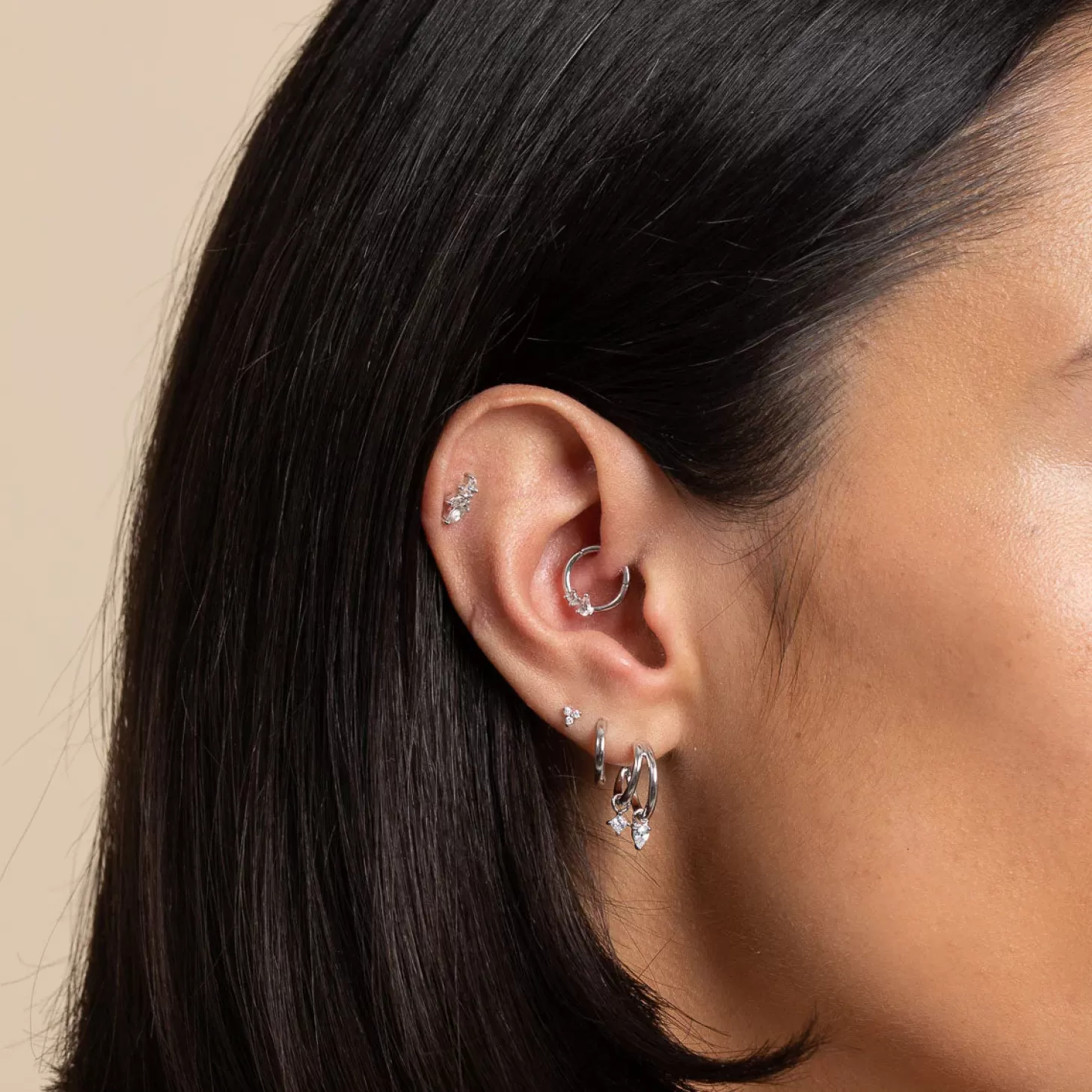 Astrid & Miyu Cluster Topaz Daith Hoop In Solid White Gold 14K White Gold Fashion