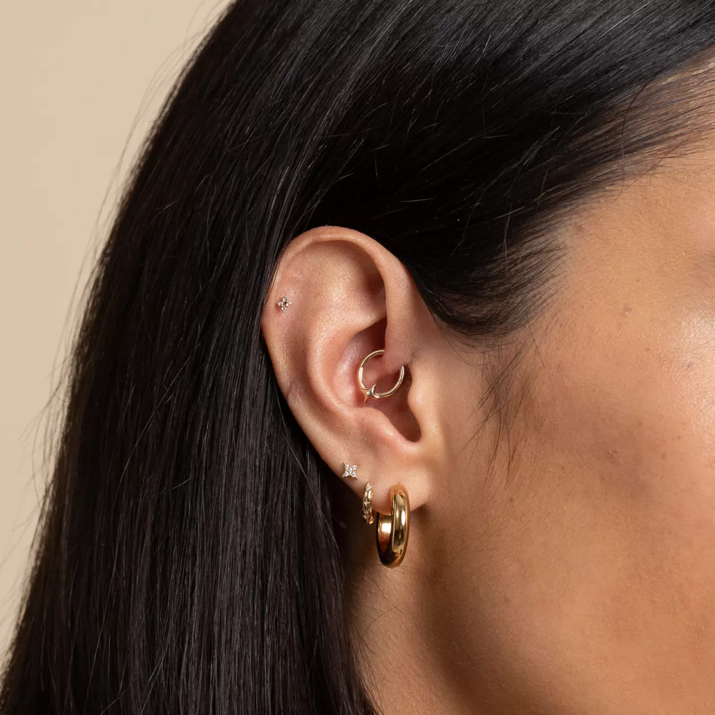 Astrid & Miyu Cosmic Star Daith Hoop In Solid Gold 14K Gold Cheap