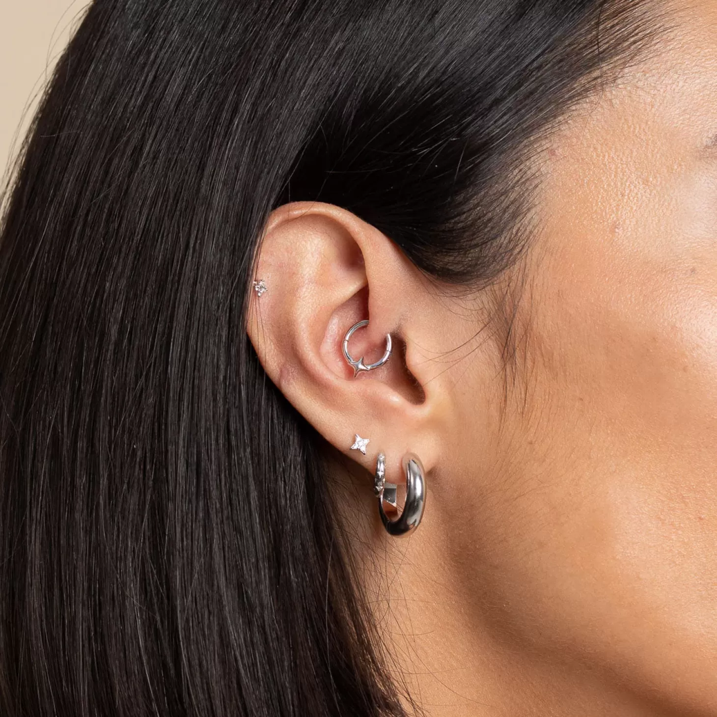 Astrid & Miyu Cosmic Star Daith Hoop In Solid White Gold 14K White Gold Store