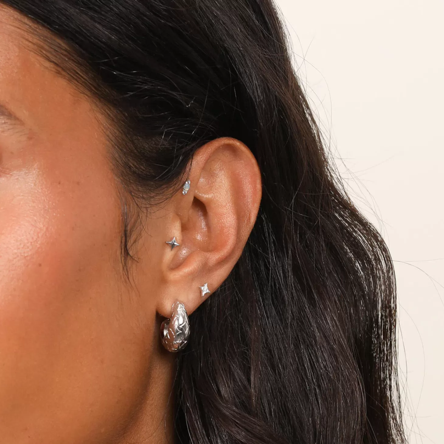 Astrid & Miyu Cosmic Star Piercing Stud In Solid White Gold 14K White Gold Clearance