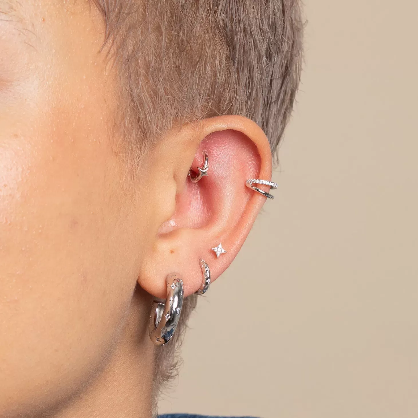 Astrid & Miyu Cosmic Star Rook Hoop In Solid White Gold 14K White Gold Shop