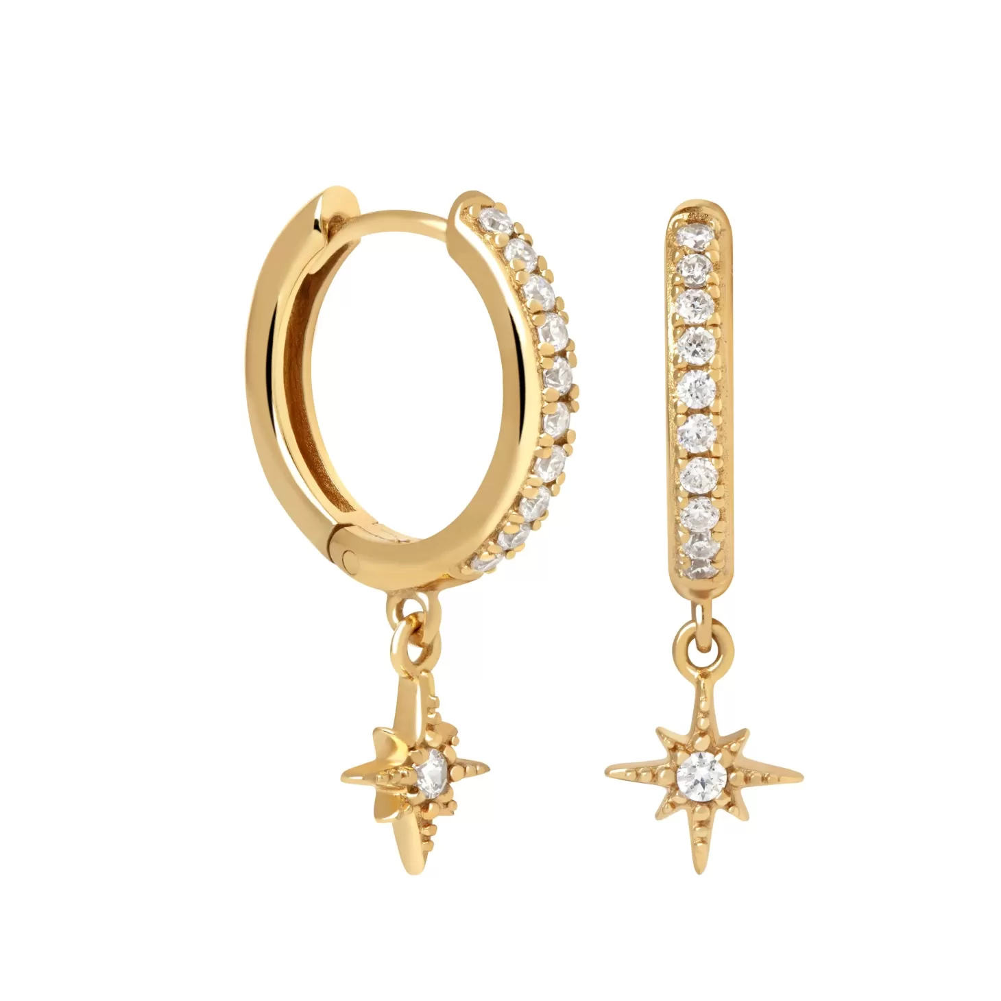 Astrid & Miyu Crystal Star Hoops In Gold 18K Gold Plated Sterling Silver Fashion