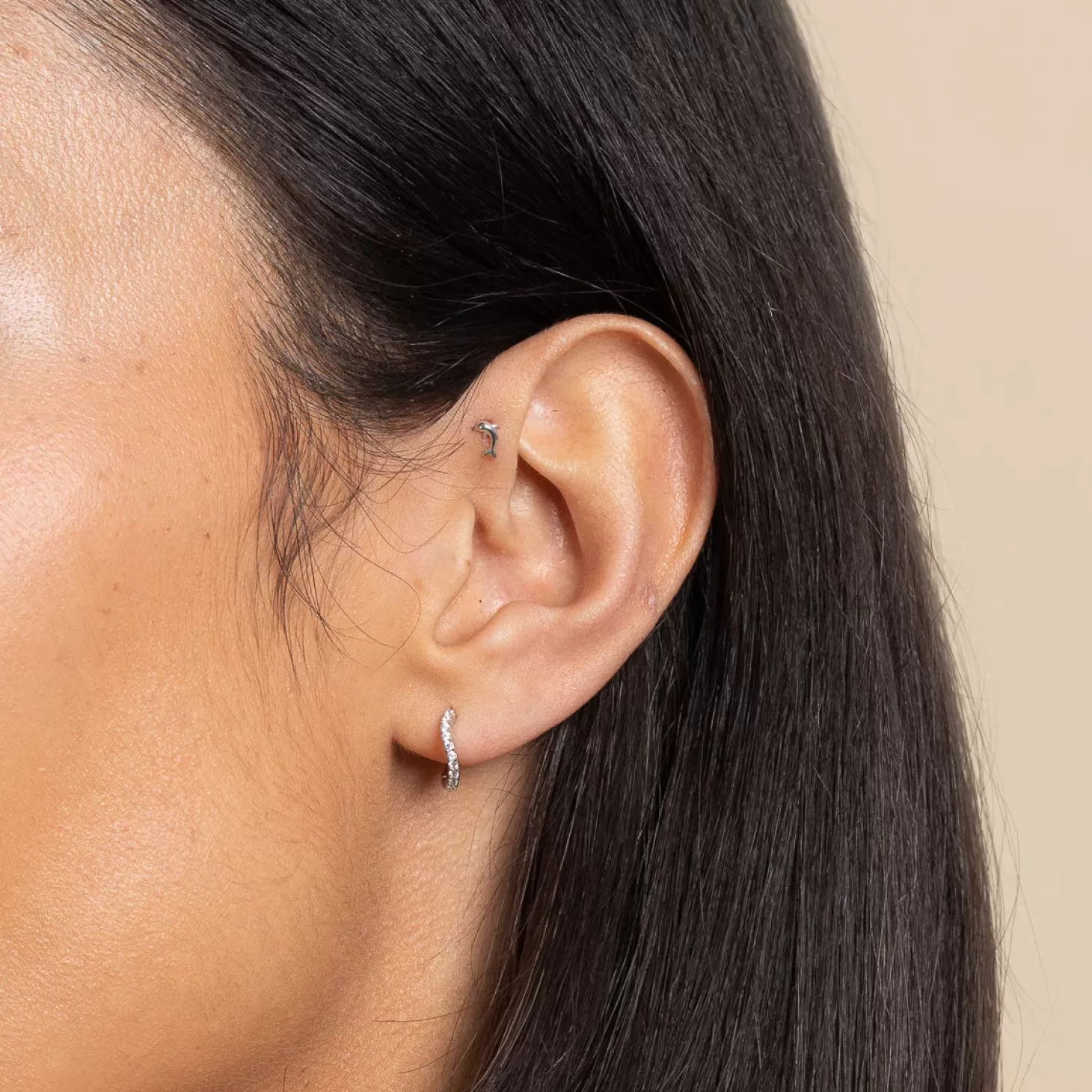 Astrid & Miyu Dolphin Piercing Stud In Solid White Gold 14K White Gold Sale