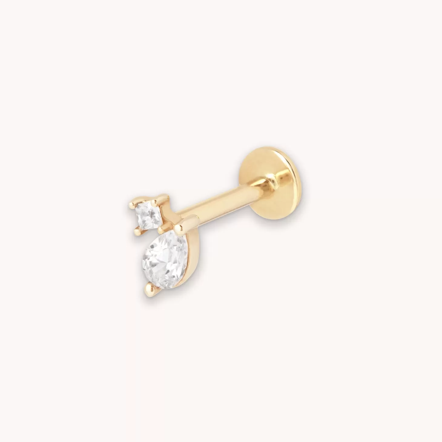 Astrid & Miyu Double Gem Piercing Stud In Solid Gold 14K Gold New