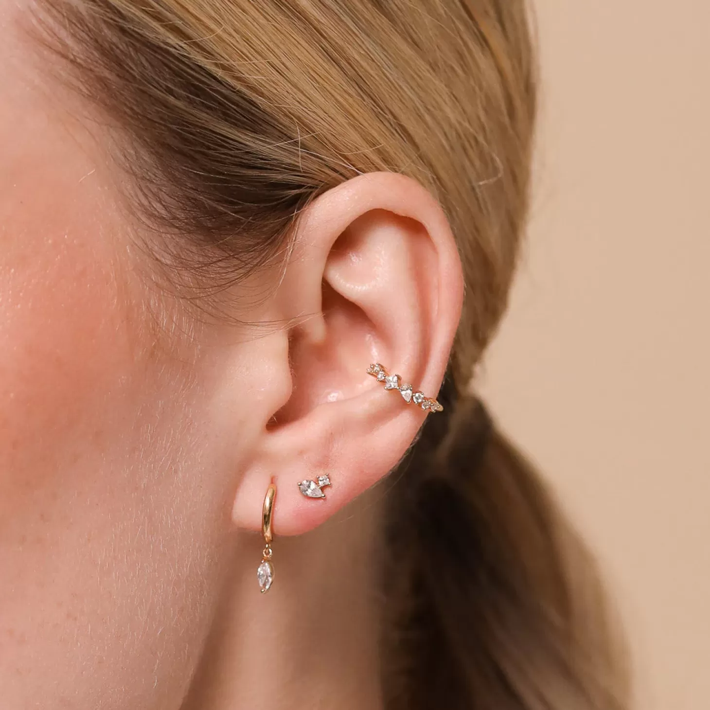 Astrid & Miyu Double Gem Piercing Stud In Solid Gold 14K Gold New