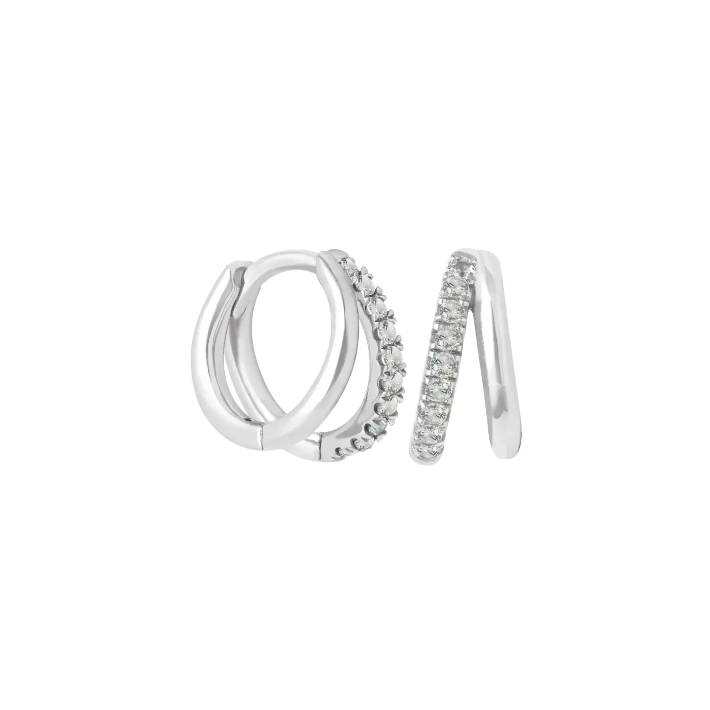 Astrid & Miyu Duo Aquamarine Huggies In Silver Rhodium Plated Sterling Silver Shop