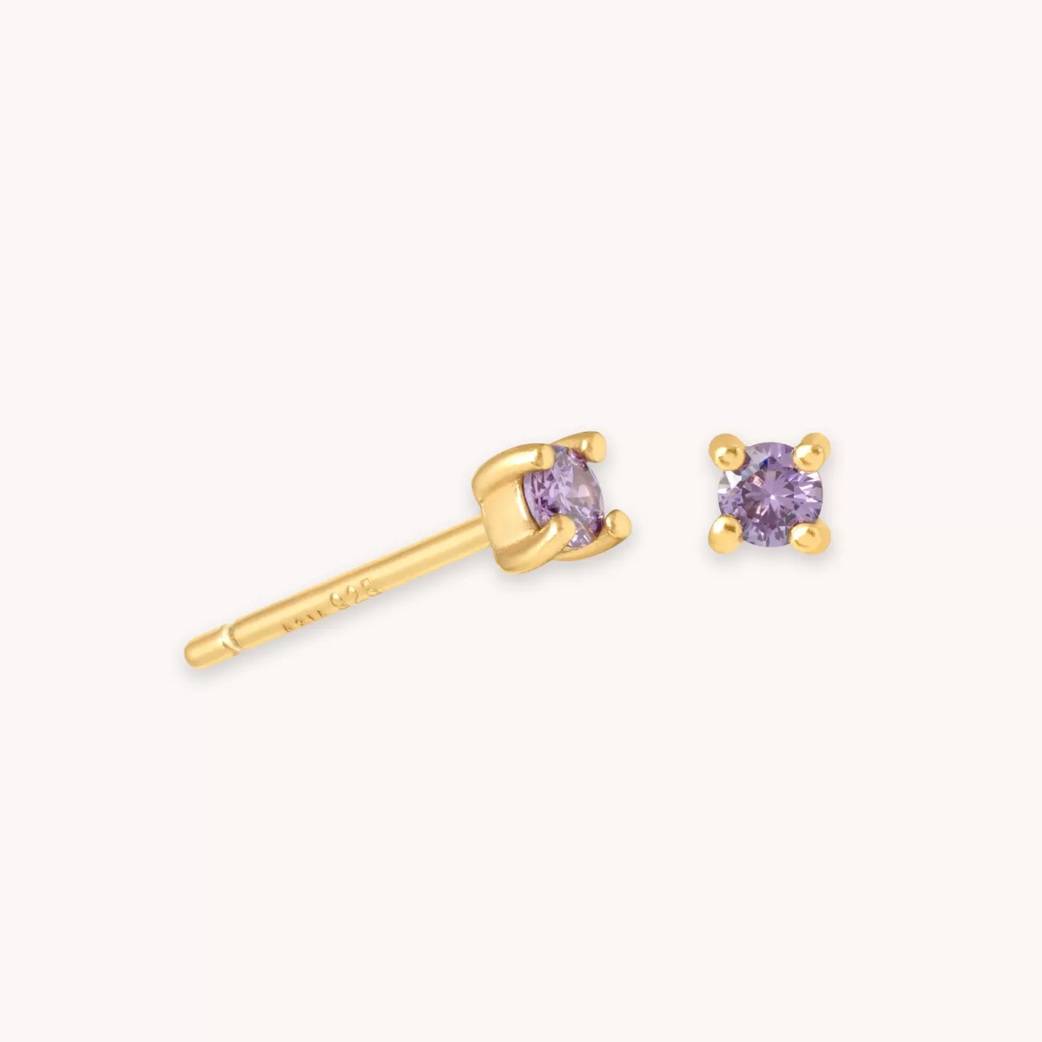 Astrid & Miyu February Birthstone Stud Earrings In Gold With Amethyst Cz 18K Gold Plated Sterling Silver Online