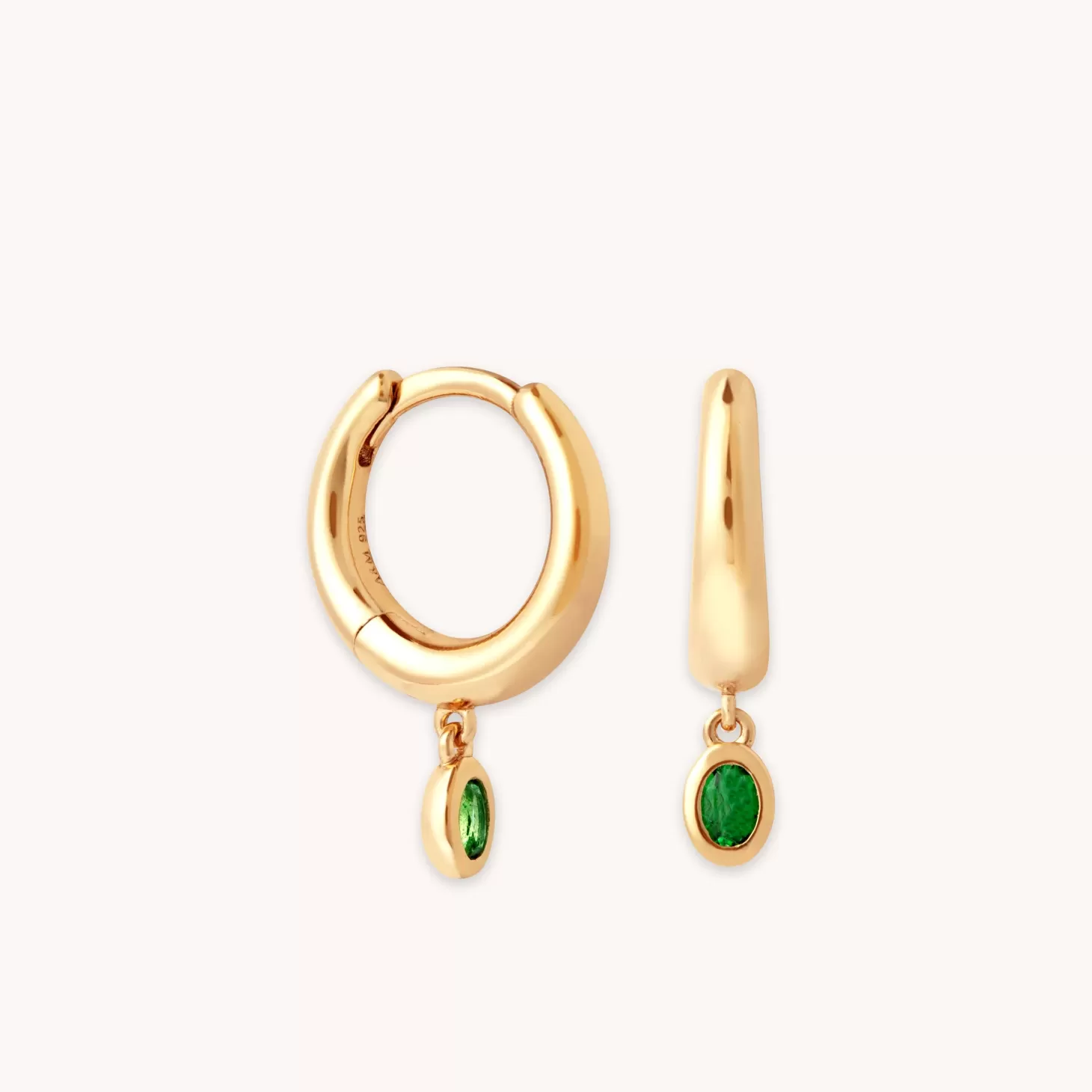 Astrid & Miyu Green Topaz Charm Huggies In Gold 18K Gold Plated Recycled Sterling Silver Best Sale