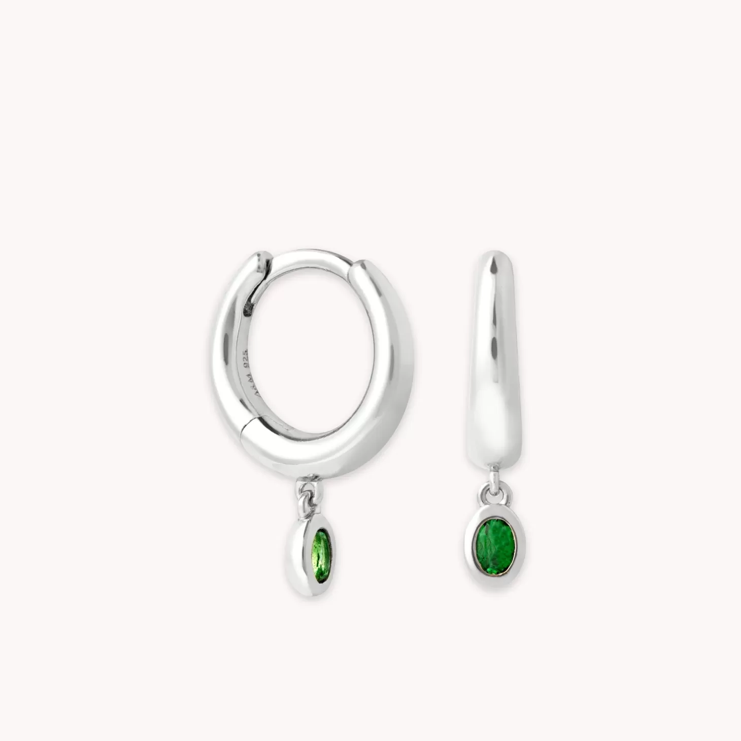 Astrid & Miyu Green Topaz Charm Huggies In Silver Rhodium Plated Recycled Sterling Silver Fashion