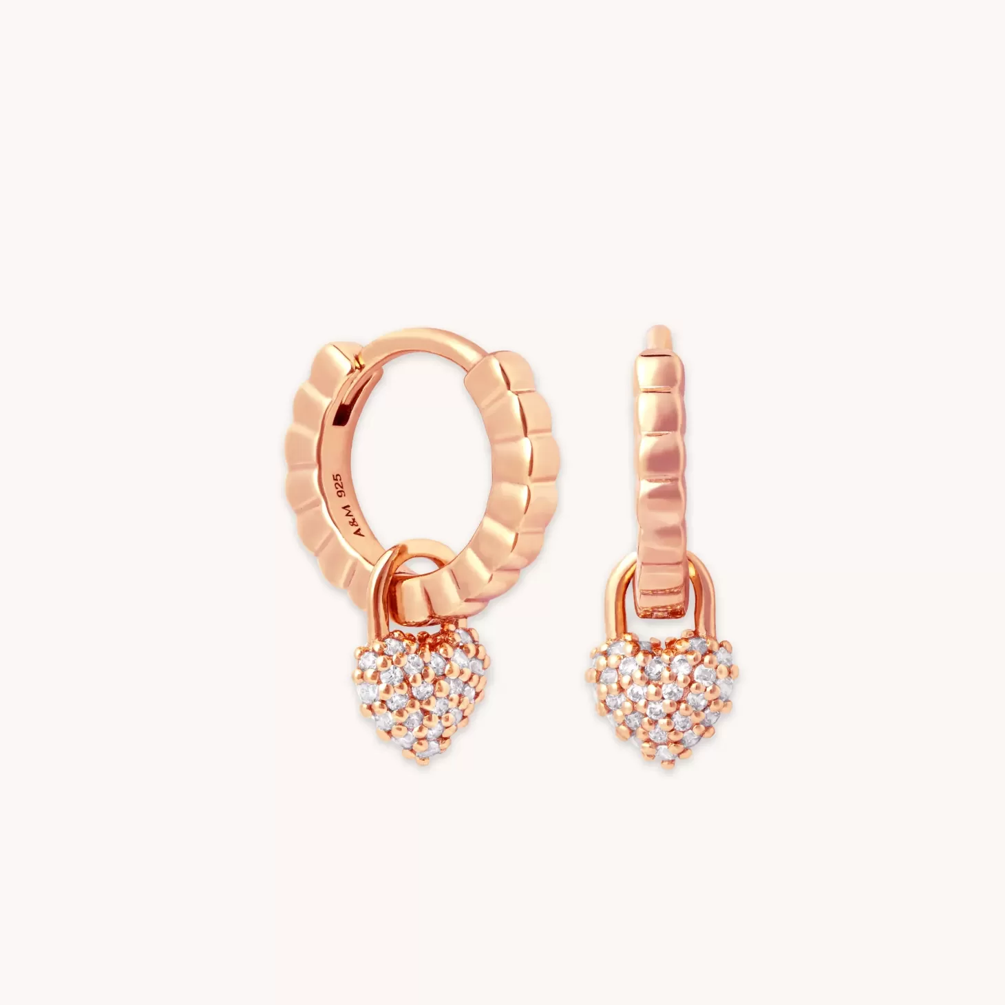 Astrid & Miyu Heart Pave Charm Huggies In Rose Gold 18K Rose Gold Plated Sterling Silver Best Sale