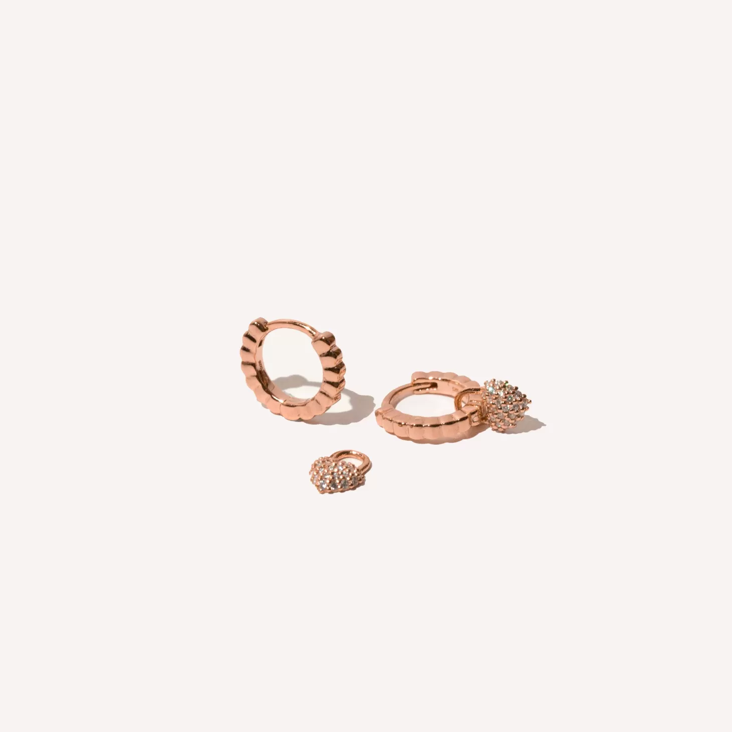 Astrid & Miyu Heart Pave Charm Huggies In Rose Gold 18K Rose Gold Plated Sterling Silver Best Sale