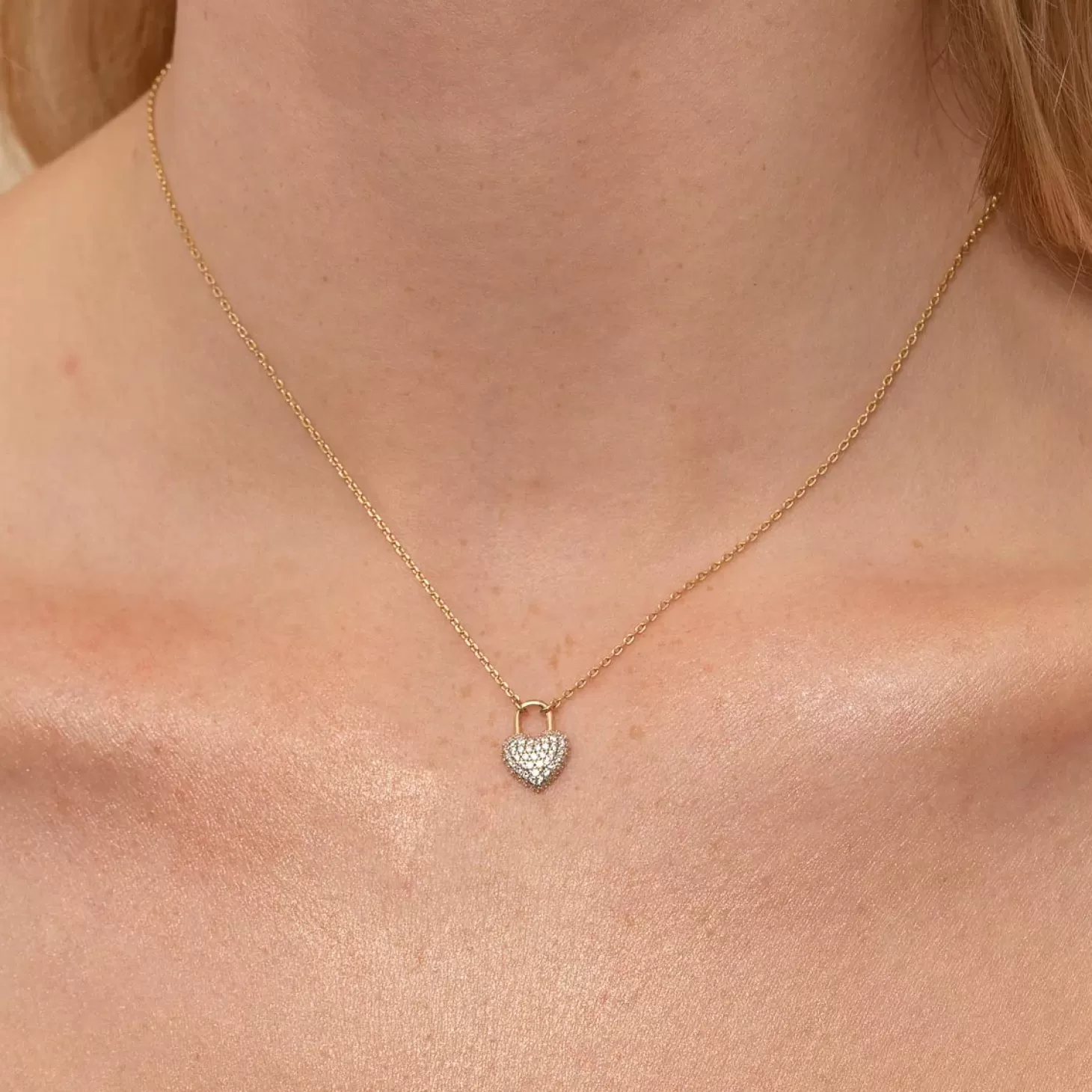 Astrid & Miyu Heart Pave Pendant Necklace In Gold 18K Gold Plated Sterling Silver Hot