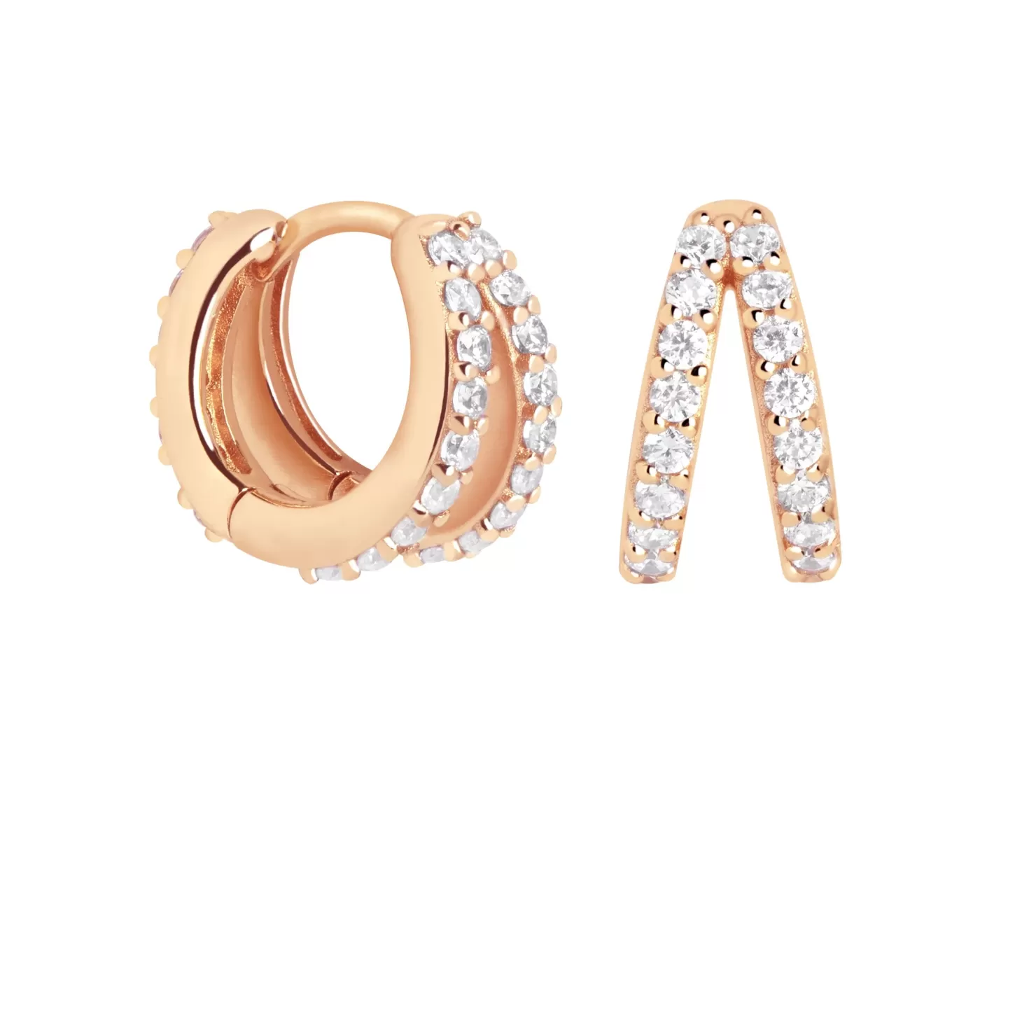 Astrid & Miyu Illusion Crystal Huggies In Rose Gold 18K Rose Gold Plated Sterling Silver Clearance