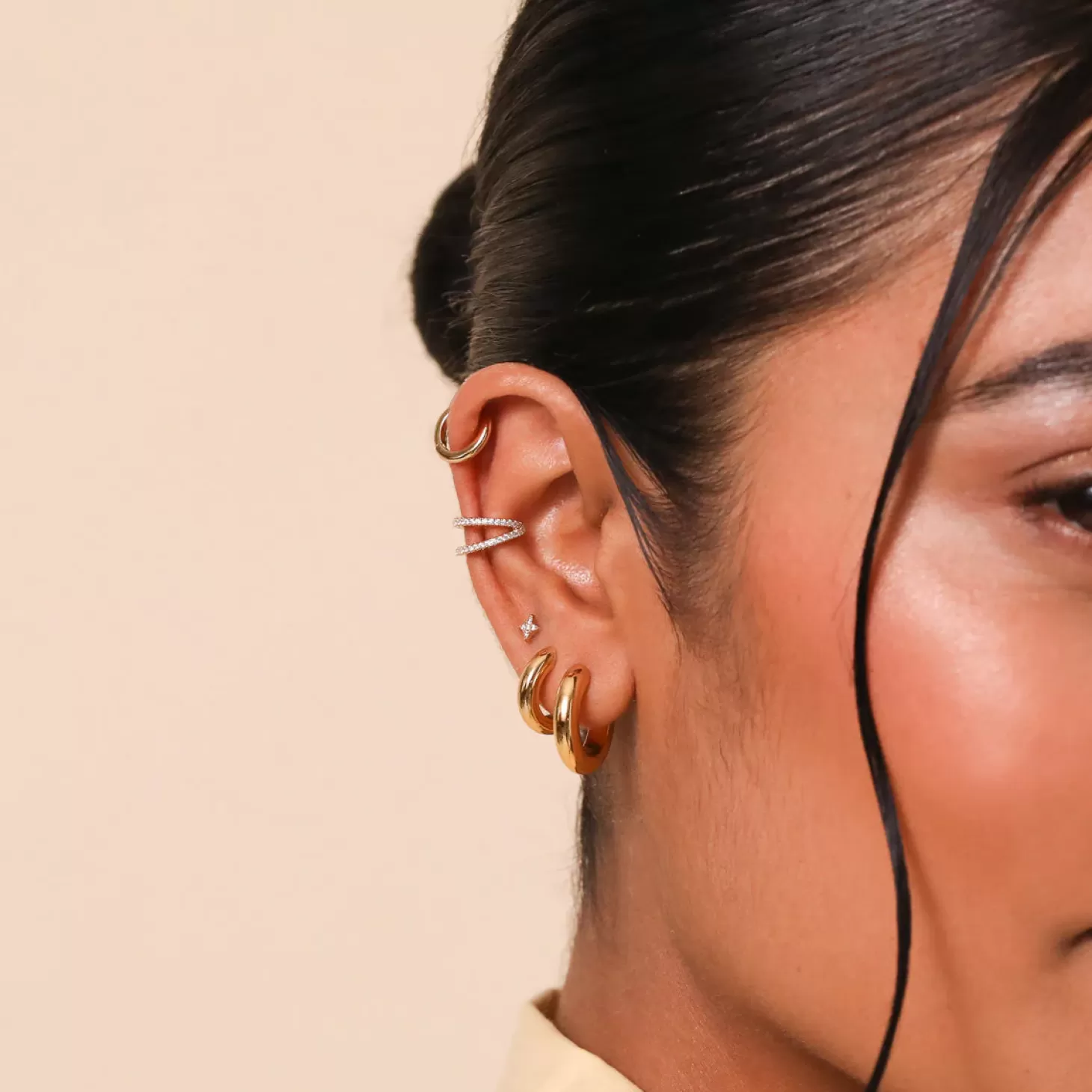 Astrid & Miyu Illusion Double Crystal Ear Cuff In Gold 18K Gold Plated Sterling Silver Outlet
