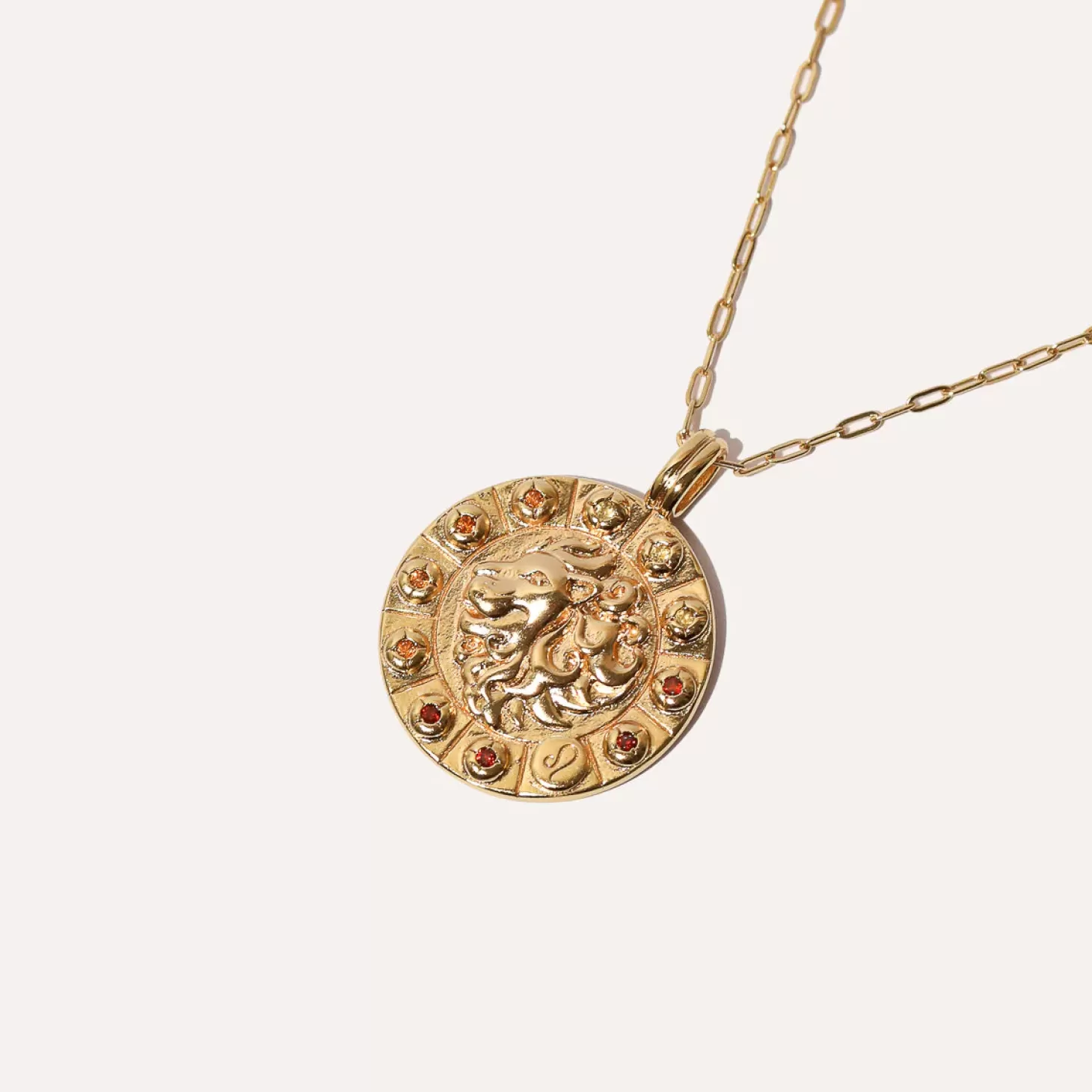 Astrid & Miyu Leo Bold Zodiac Pendant Necklace In Gold 18K Gold Plated Sterling Silver Outlet