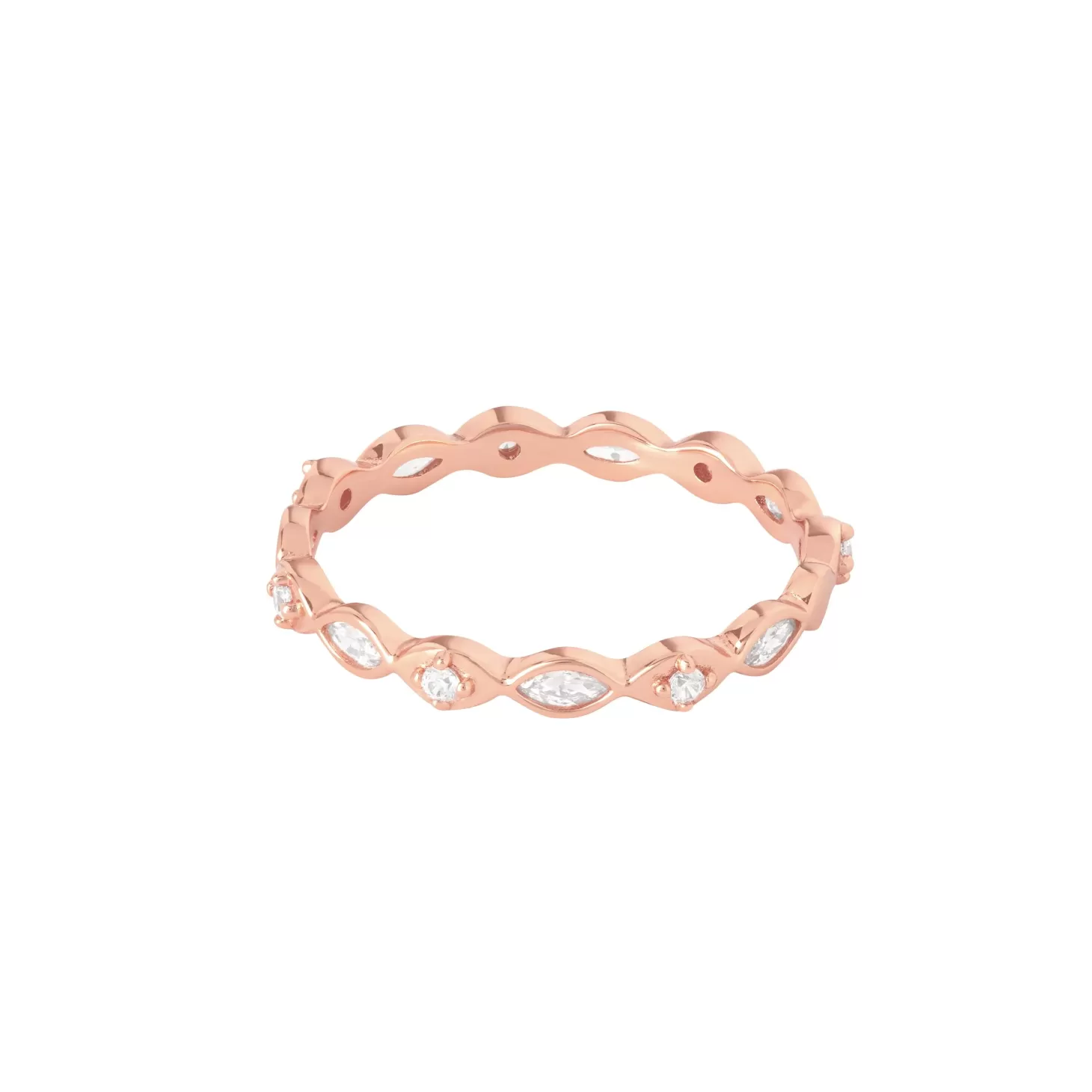 Astrid & Miyu Navette Crystal Band Ring In Rose Gold 18K Rose Gold Plated Sterling Silver Store