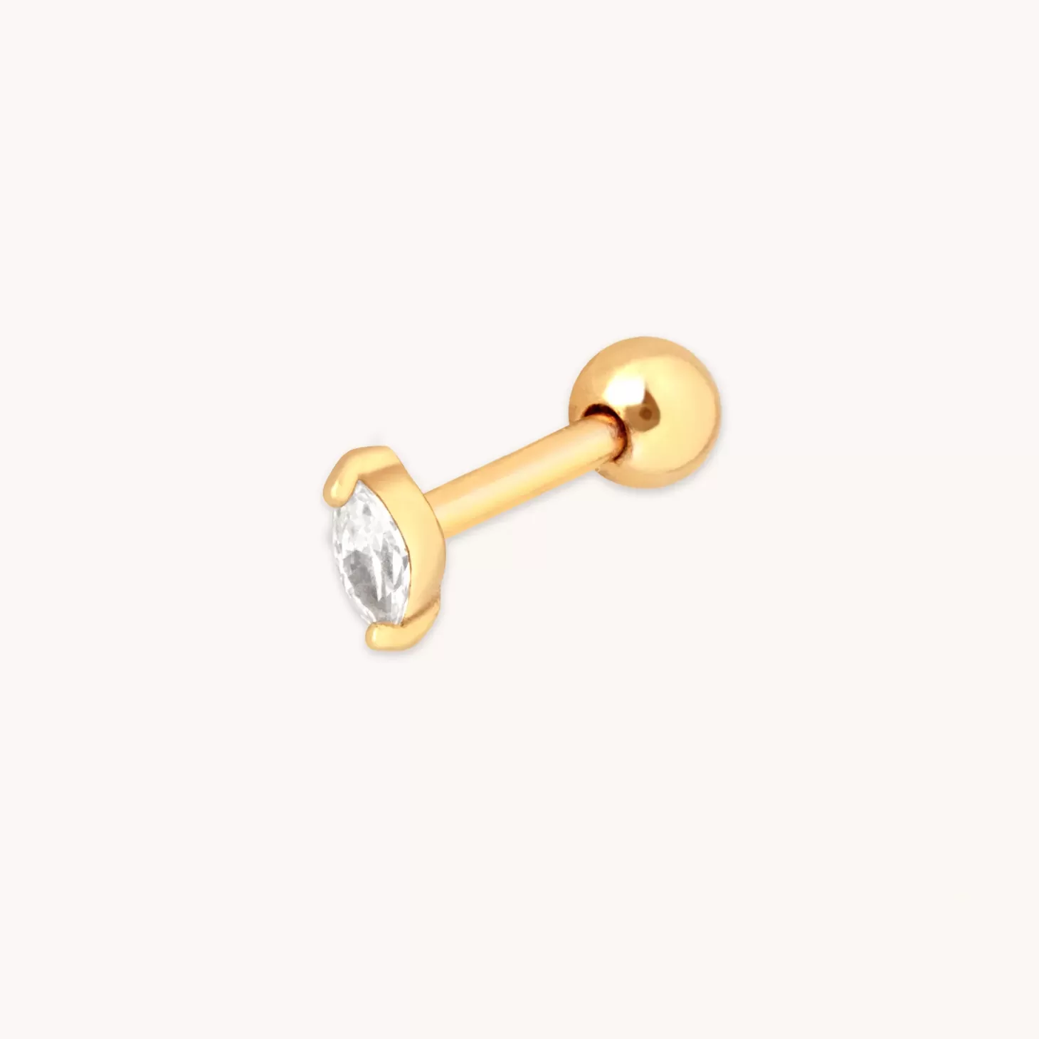 Astrid & Miyu Navette Crystal Barbell In Gold 18K Gold Plated Sterling Silver New