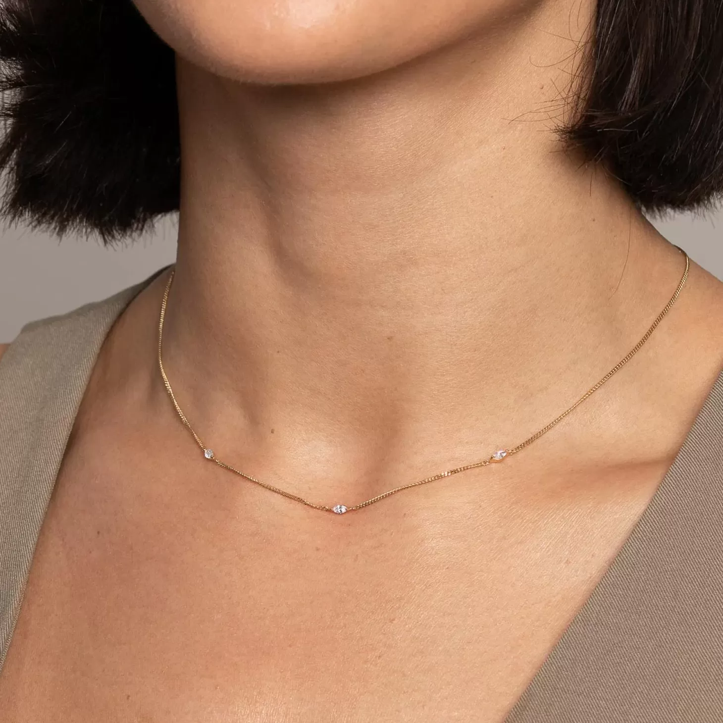 Astrid & Miyu Navette Crystal Necklace In Gold 18K Gold Plated Sterling Silver Online