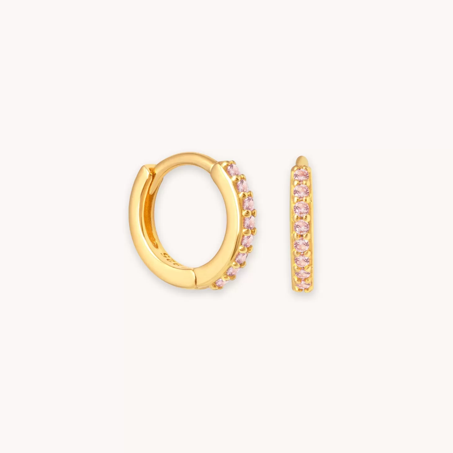 Astrid & Miyu October Birthstone Huggies In Gold With Pink Tourmaline Cz 18K Gold Plated Sterling Silver Cheap