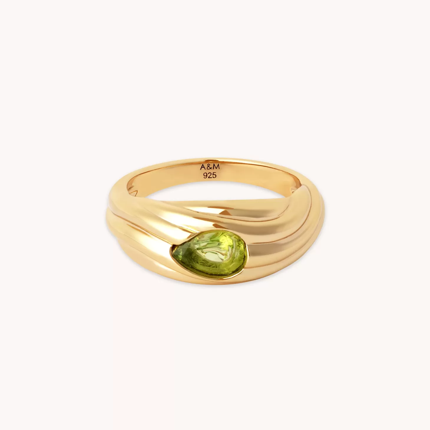 Astrid & Miyu Olivine Wave Dome Ring In Gold 18K Gold Plated Sterling Silver Flash Sale