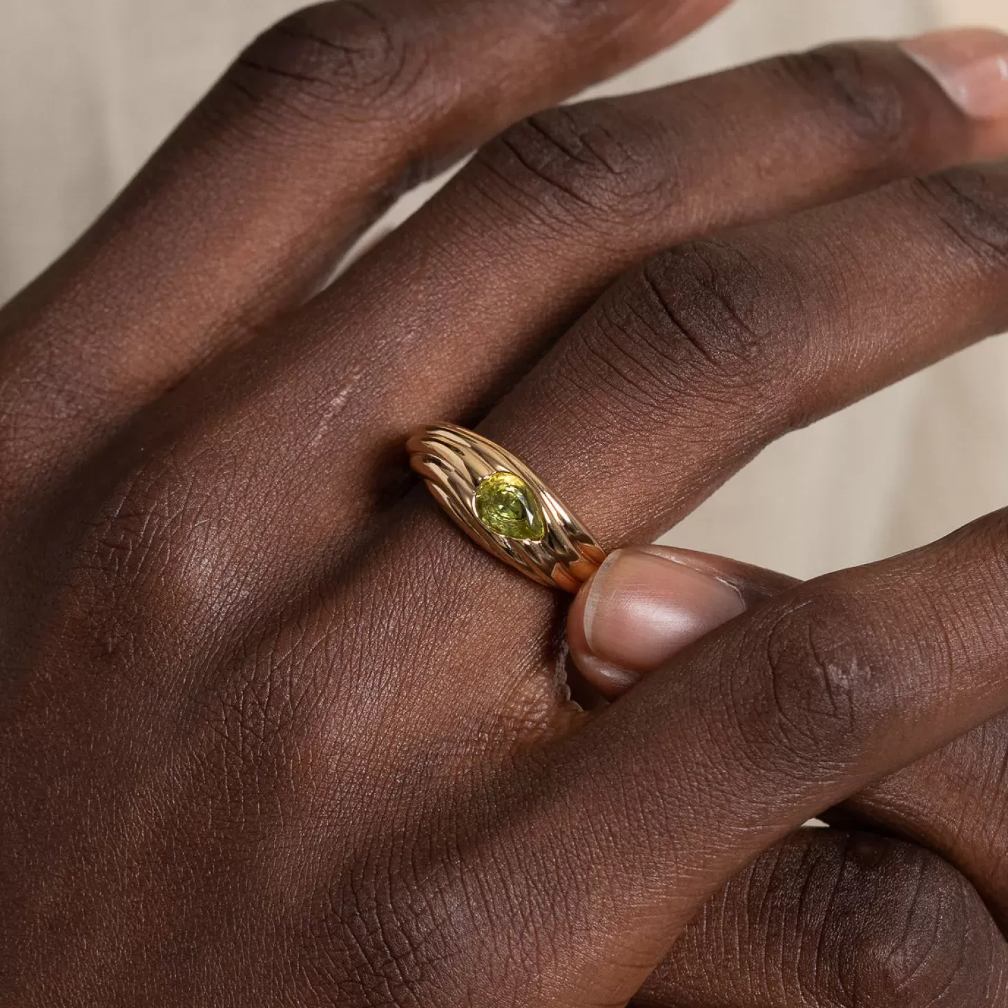 Astrid & Miyu Olivine Wave Dome Ring In Gold 18K Gold Plated Sterling Silver Flash Sale