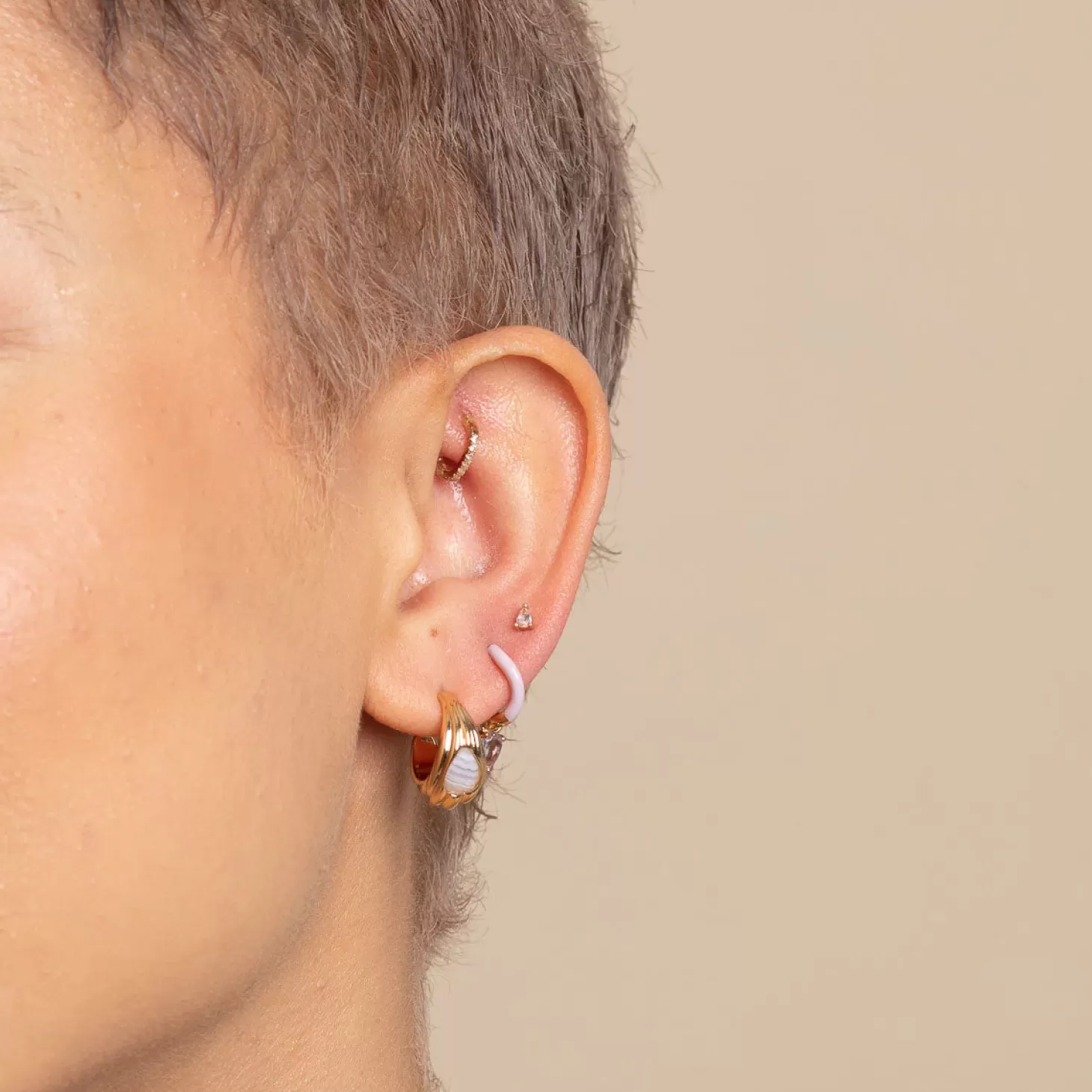 Astrid & Miyu Peach Pear Piercing Stud In Solid Gold 14K Gold Best