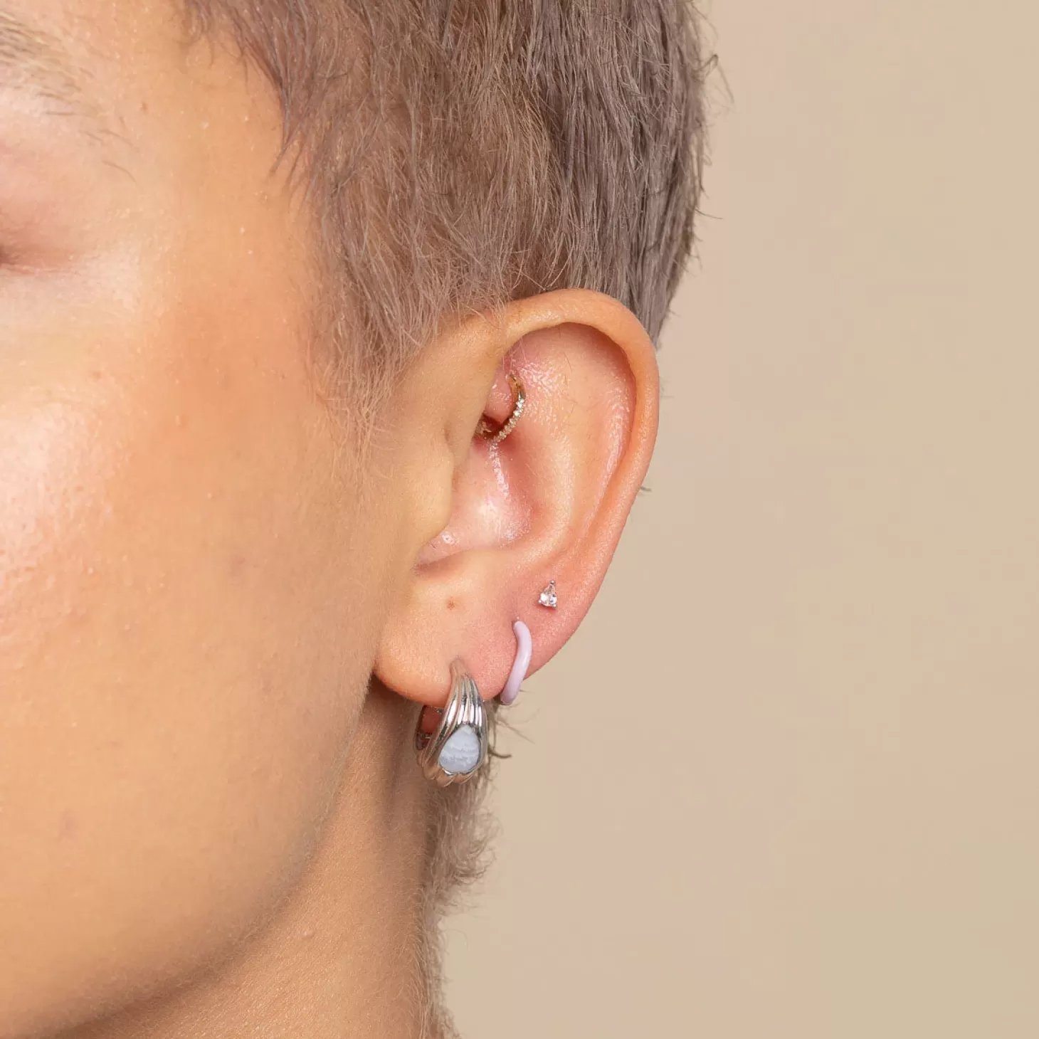 Astrid & Miyu Peach Pear Piercing Stud In Solid White Gold 14K White Gold Hot