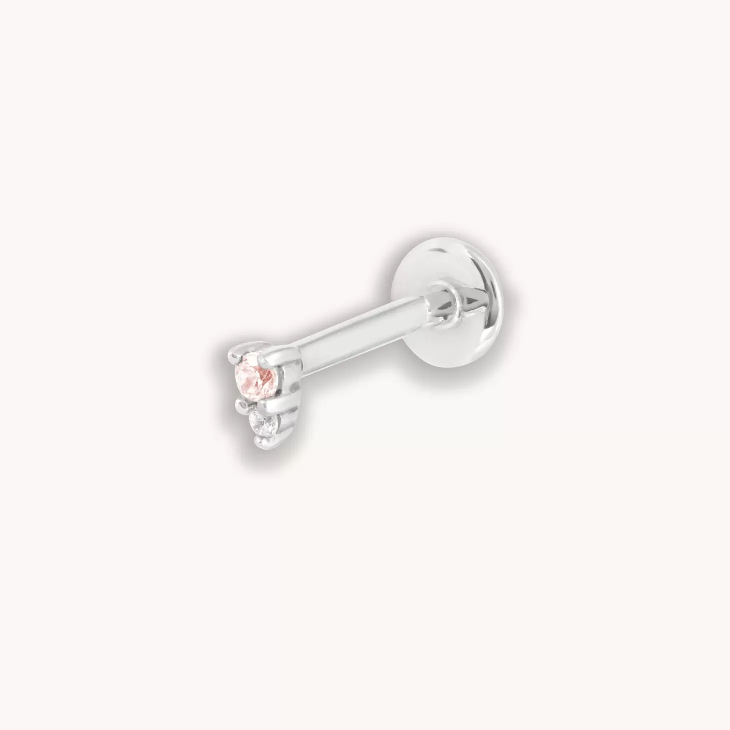 Astrid & Miyu Pink Tourmaline & White Topaz Stacking Piercing Stud In Solid White Gold 14K White Gold Cheap
