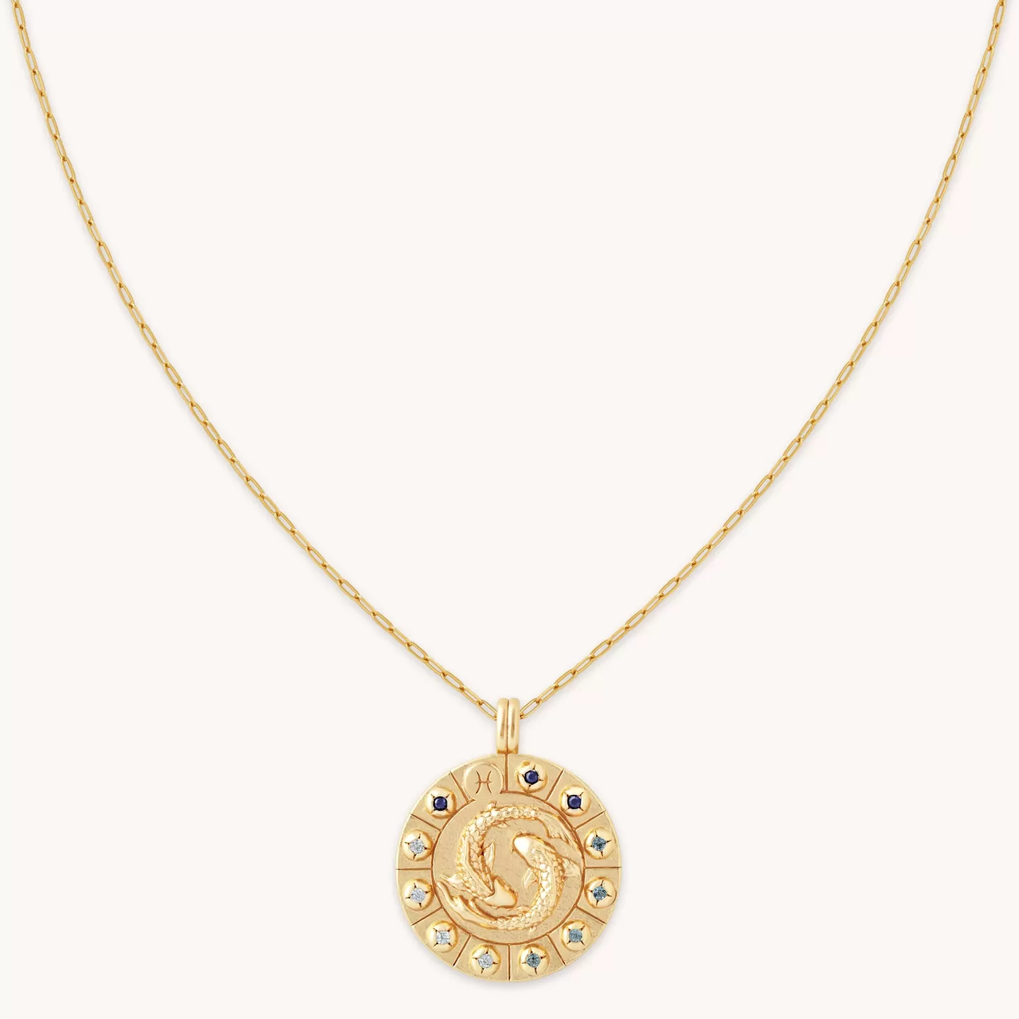Astrid & Miyu Pisces Bold Zodiac Pendant Necklace In Gold 18K Gold Plated Sterling Silver New