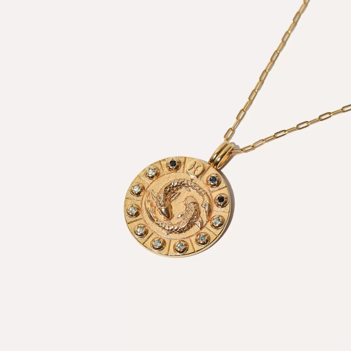 Astrid & Miyu Pisces Bold Zodiac Pendant Necklace In Gold 18K Gold Plated Sterling Silver New