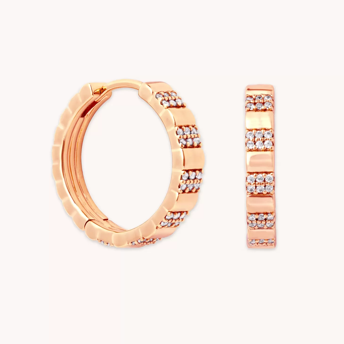 Astrid & Miyu Pleated Crystal Hoops In Rose Gold 18K Rose Gold Plated Sterling Silver Clearance