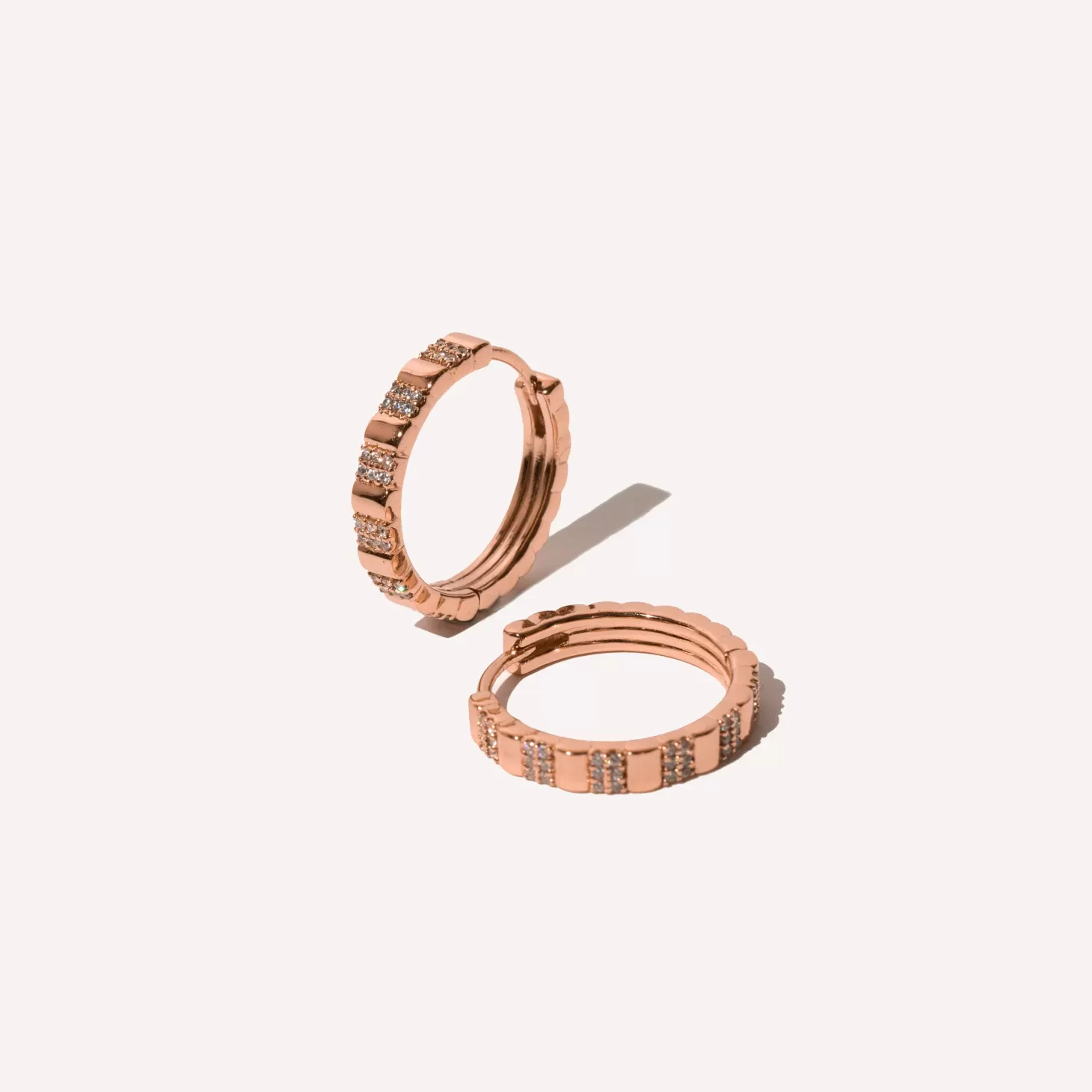 Astrid & Miyu Pleated Crystal Hoops In Rose Gold 18K Rose Gold Plated Sterling Silver Clearance