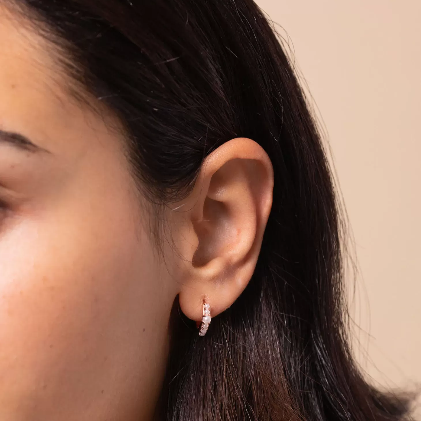 Astrid & Miyu Radiant Pearl Huggies In Rose Gold 18K Rose Gold Plated Sterling Silver Sale