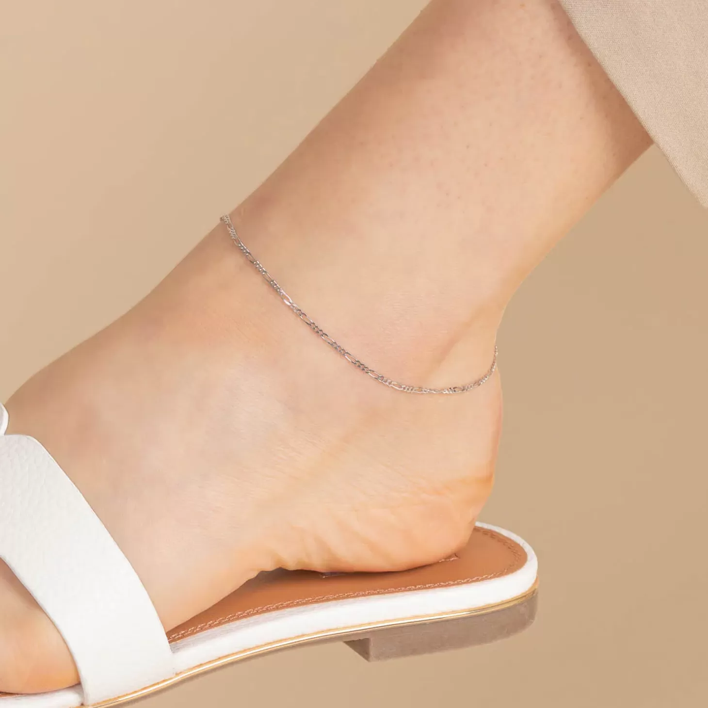 Astrid & Miyu Soho Chain Anklet In Solid White Gold 9K White Gold Sale
