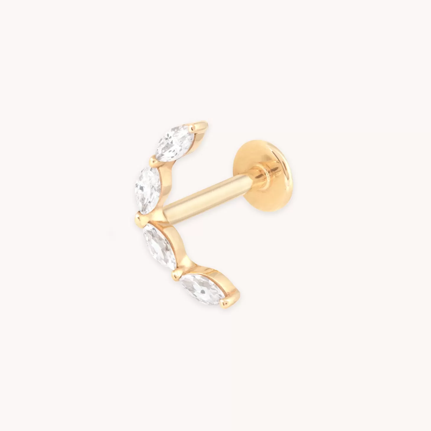 Astrid & Miyu Solid Gold Crystal Curved Piercing Stud 14K Gold Hot