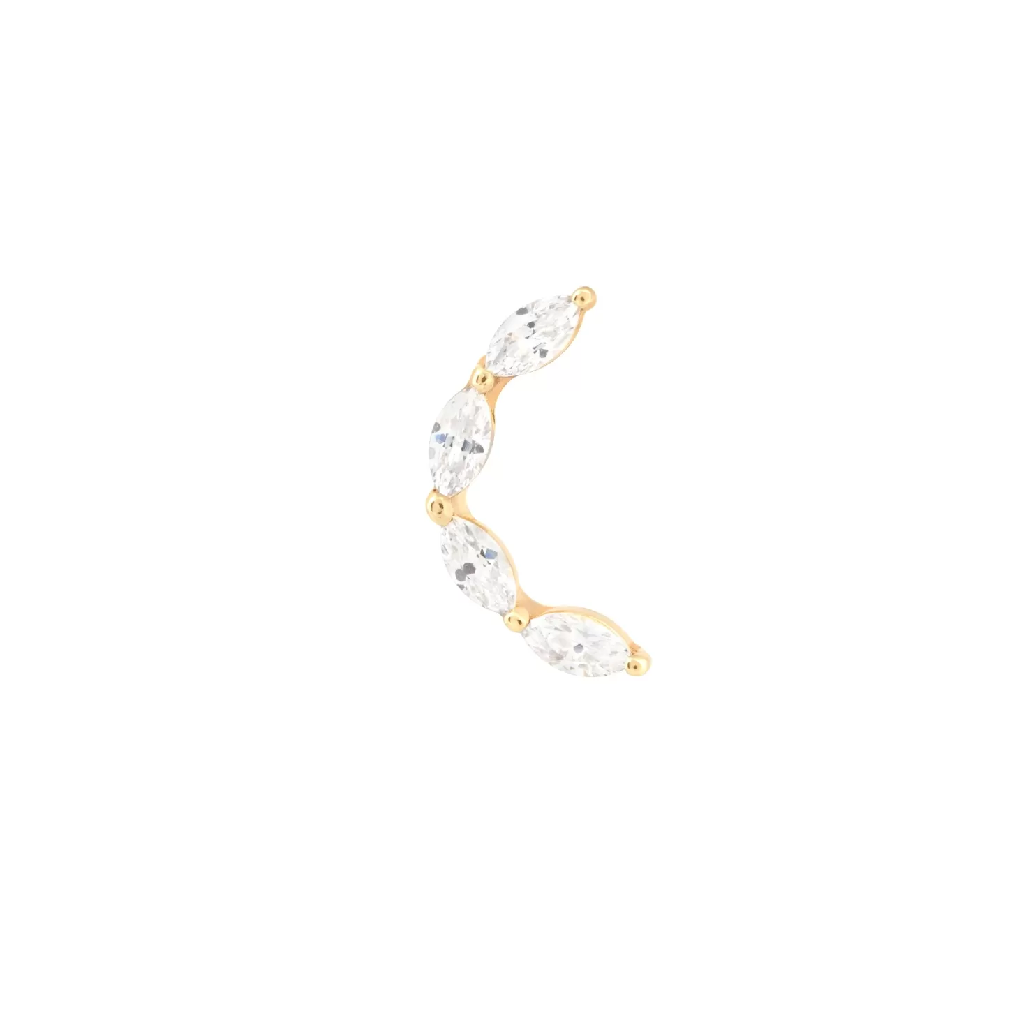 Astrid & Miyu Solid Gold Crystal Curved Piercing Stud 14K Gold Hot