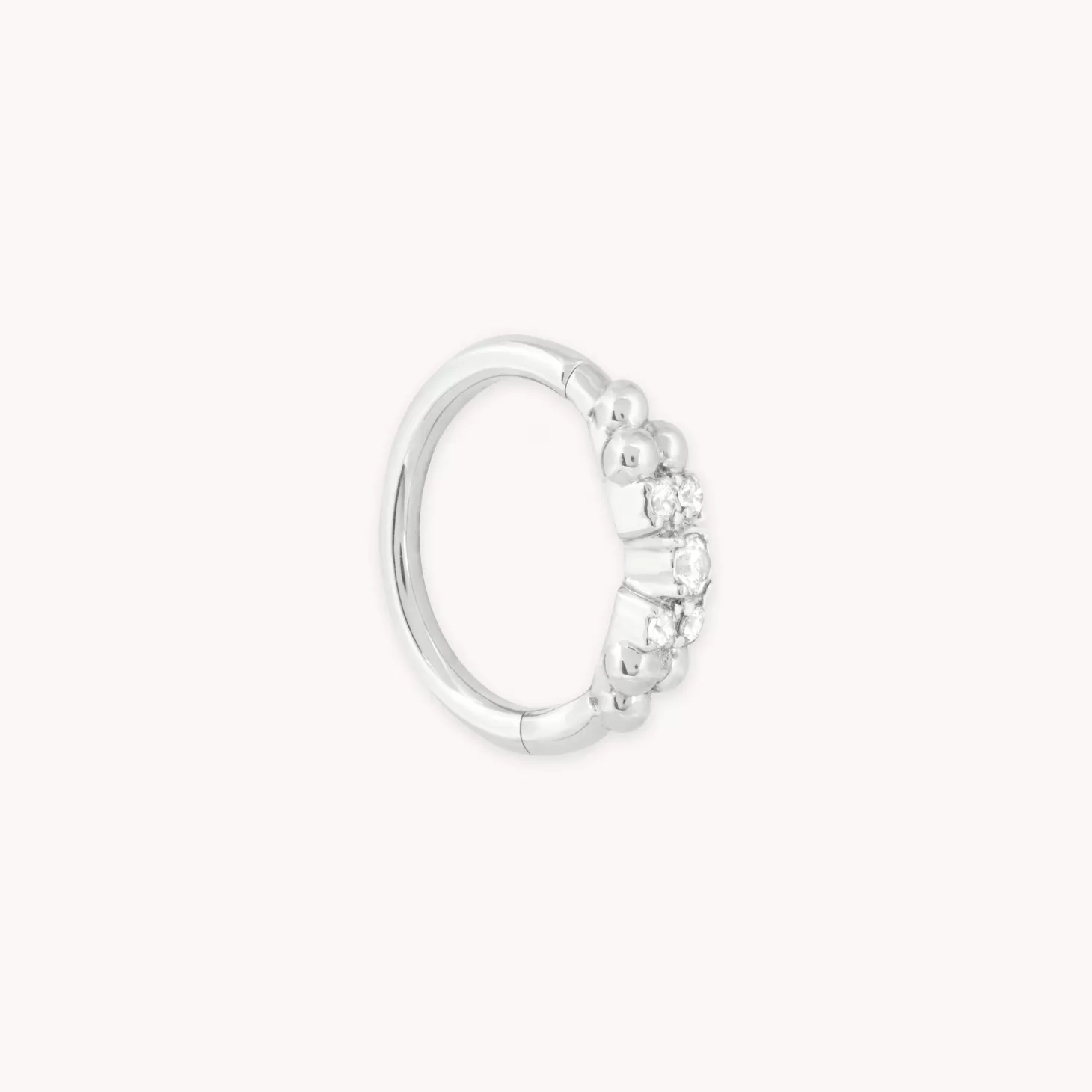 Astrid & Miyu Solid White Gold Beaded Crystal Piercing Hoop 14K White Gold Store
