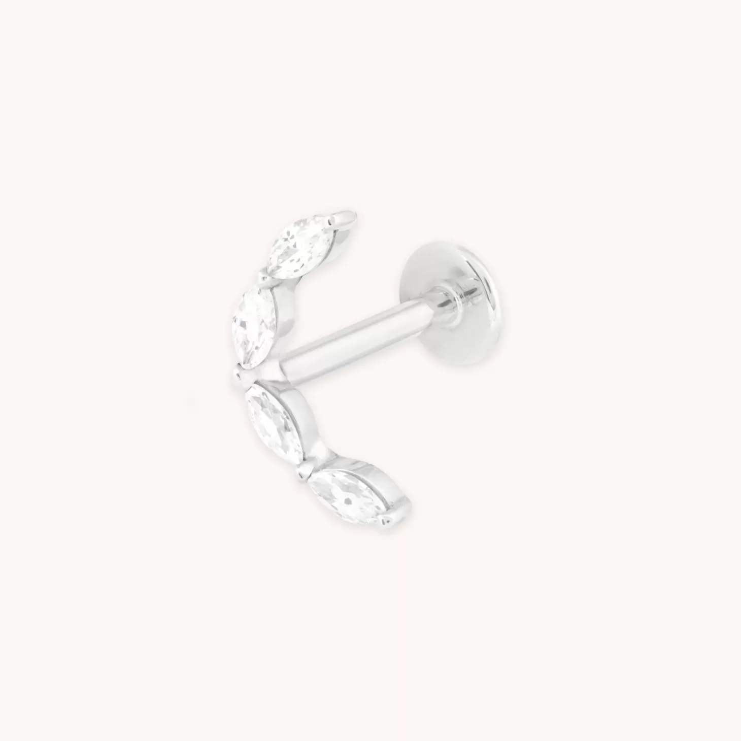 Astrid & Miyu Solid White Gold Crystal Curved Piercing Stud 14K White Gold Sale