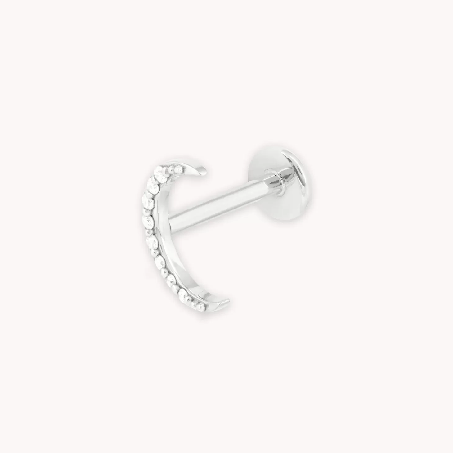 Astrid & Miyu Solid White Gold Topaz Moon Piercing Stud 14K White Gold Shop