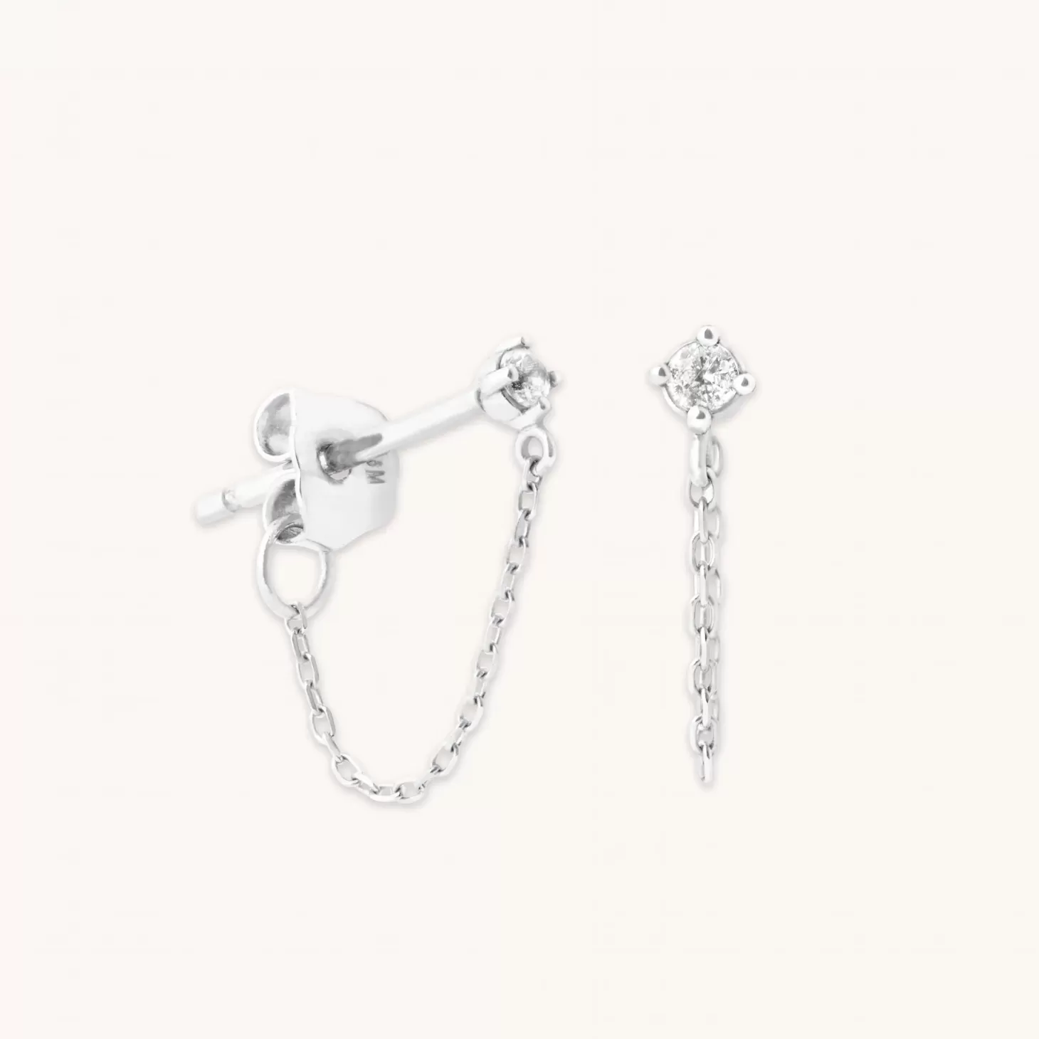 Astrid & Miyu Topaz Chain Stud Earrings In Solid White Gold 9K White Gold New