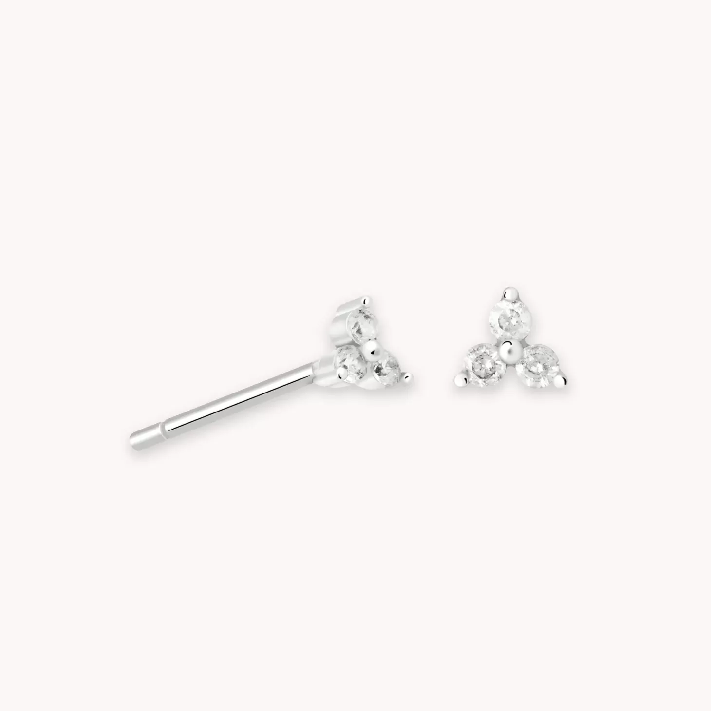 Astrid & Miyu Triple Crystal Stud Earrings In Silver Rhodium Plated Sterling Silver New