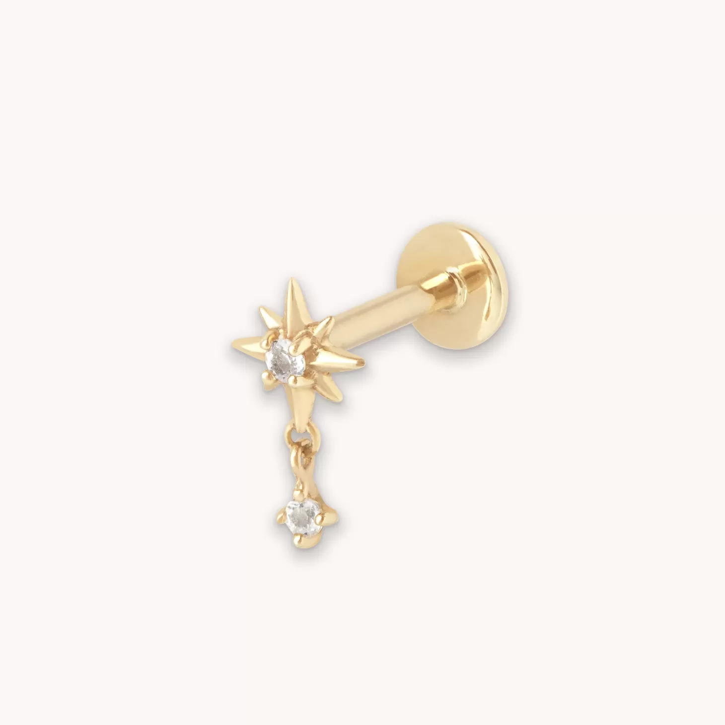 Astrid & Miyu Twilight Star Charm Piercing Stud In Solid Gold 14K Gold Fashion